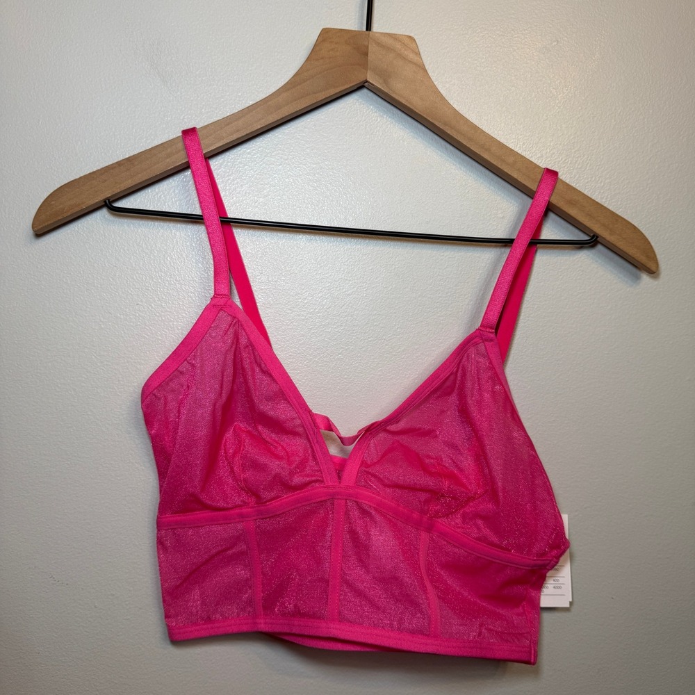 Auden Women's Hot Pink Unlined Long Line Bralette Adjustable Straps Small NWT